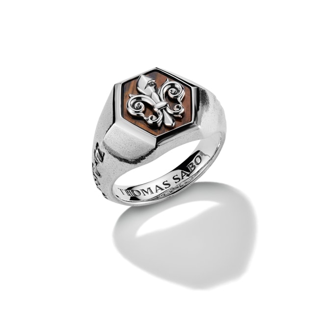 Thomas Sabo Rebel at Heart Siegelring mit Lilien-Emblem Gold-Blau Rebel Icons Silber - TR2516-950-7