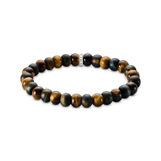 Thomas Sabo Rebel Basics Bracelet with gold-brown and blue-gold tiger's eye beads 9 mm - A2196-826-2