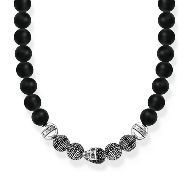 Thomas Sabo Rebel Basics Kette Obsidian mit Totenkopf und Kreuzen Silber - KE1100-159-11-L70