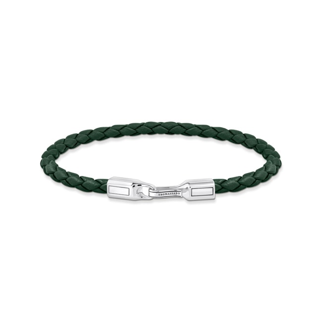 Thomas Sabo Rebel basics silver bracelet with braided, green leather - A2147-682-6