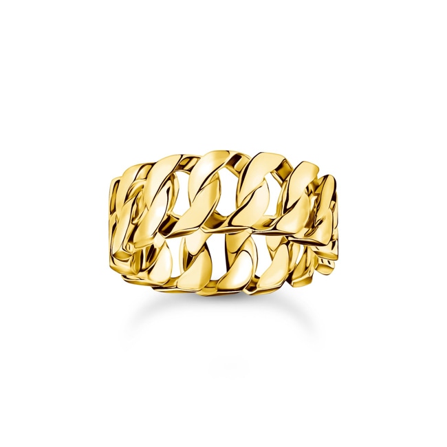 Thomas Sabo Rebel Basics Gold-plated wide ring with chain links - TR2497-413-39