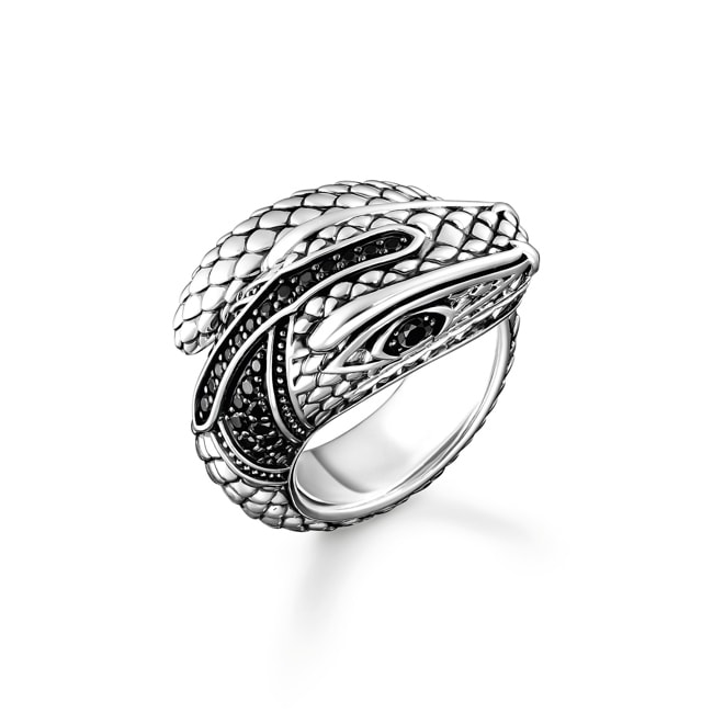 Thomas Sabo Rebel Silver Snake Ring with Black Stones - TR1964-643-11