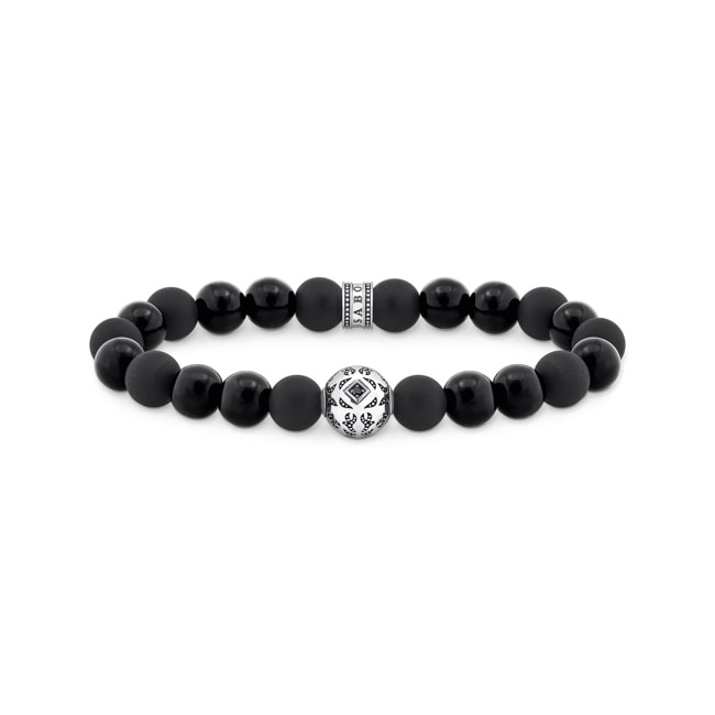 Thomas Sabo Rebel Wolf Silver blackened beads bracelet with obsidian - A2145-705-11