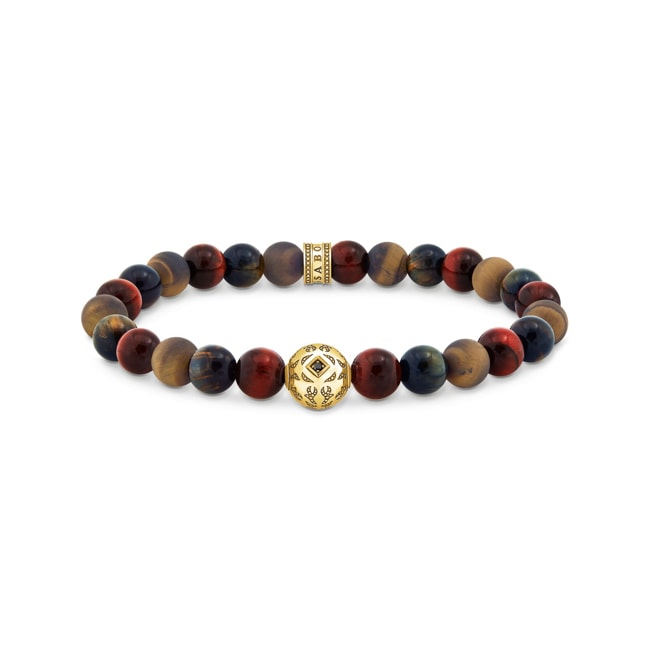 Thomas Sabo Rebel Wolf Gold-plated beads bracelet with blue gold and red tiger's eye - A2145-324-2