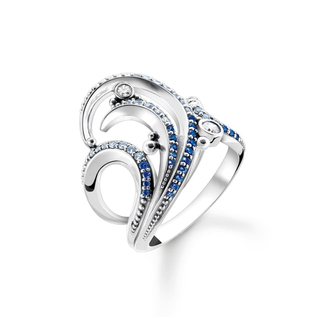 Thomas Sabo Ring Wave with blue stones - TR2378-644-1