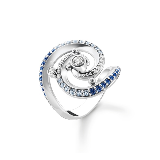 Thomas Sabo Ring Wave with blue stones - TR2381-644-1