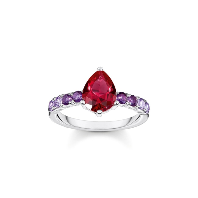 Thomas Sabo solitary ring with droplet shaped red stone silver - TR2442-477-7