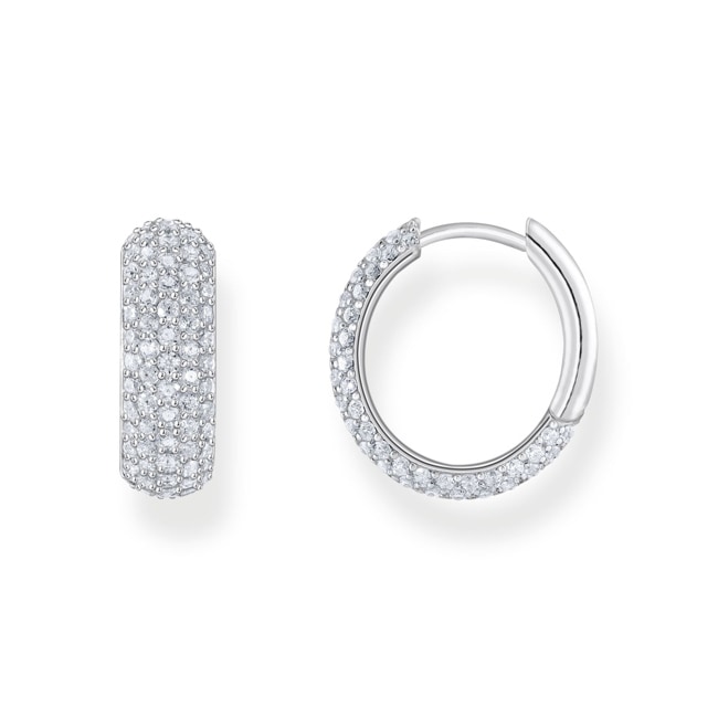 Thomas Sabo Sparkling White Silver big thin hoop earrings with white zirconia - CR731-051-14