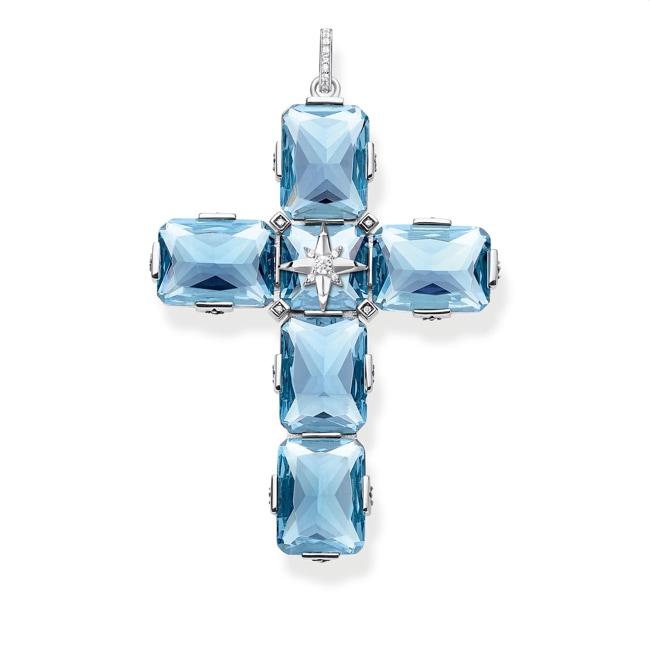 Thomas Sabo Sterling Silver Glam & Soul Anhänger Kreuz Blaue Steine mit Stern - PE881-644-31