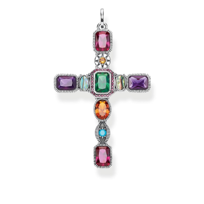 Thomas Sabo Sterling Silver Glam & Soul Pendentif Croix Pierres Colorées - PE859-294-7