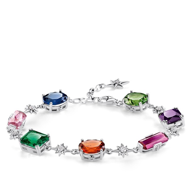Thomas Sabo sterling silver glam & soul bracelet coloured stone with silvered starlings - A1910-342-7-L19v