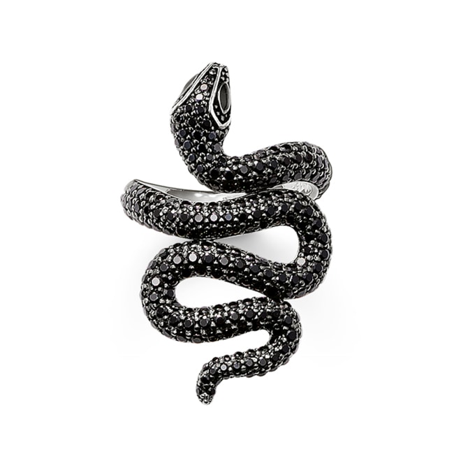 Thomas Sabo Sterling Silver Glam & Soul Bague pour Femmes Serpent Noir avec Pavé - TR1938-041-11