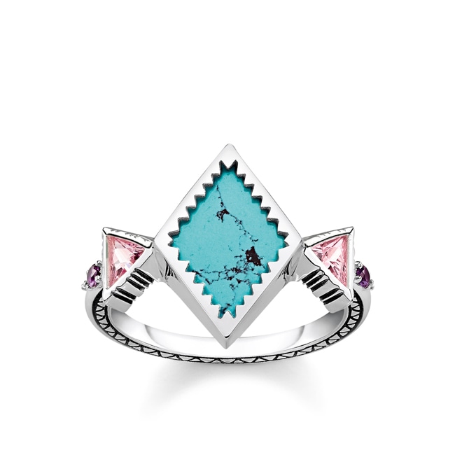 Thomas Sabo Sterling Silver Glam & Soul Damenring Zick Zack Türkis - TR2232-992-7