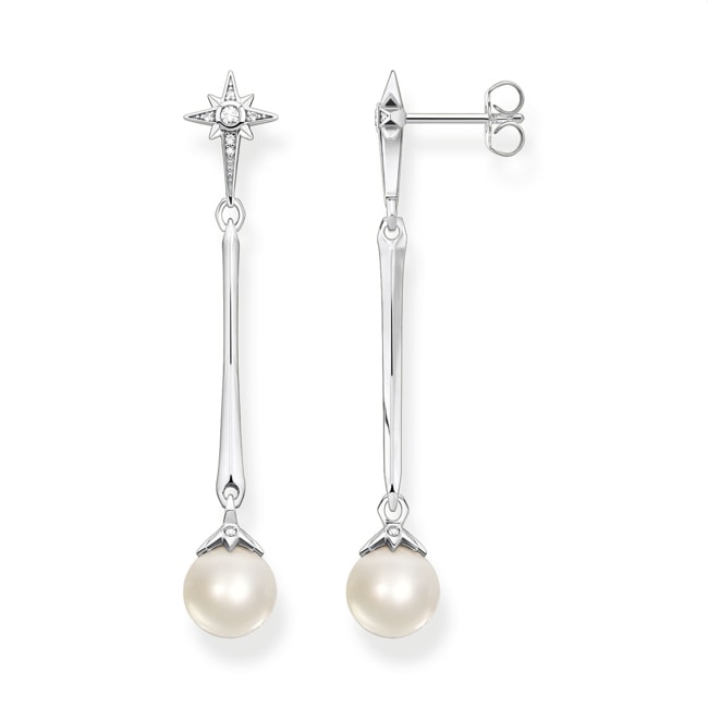Thomas Sabo Orecchini Donna In Argento 925 Con Perle D'acqua Dolce E Zirconi, Modello H2241-167-14, Misura 23x5 Mm, Chiusura A Incastro
