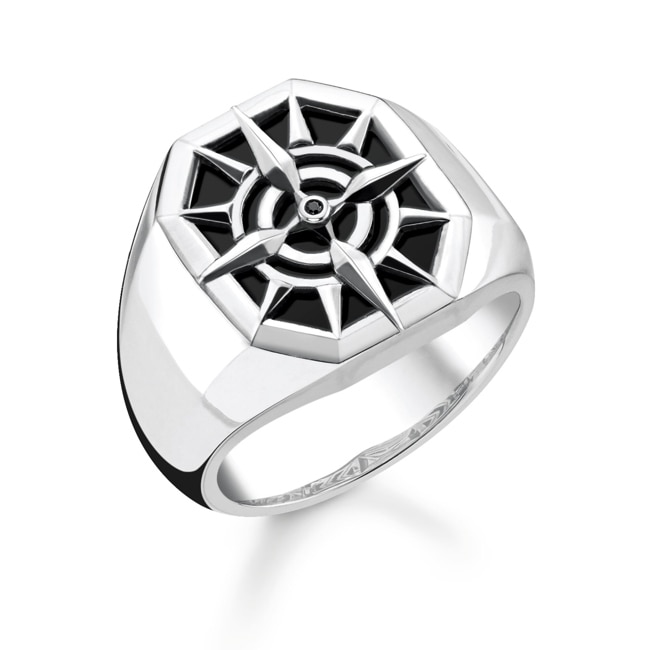 Thomas Sabo Sterling Silver Rebel at Heart Ring Kompass Schwarz - TR2274-641-11