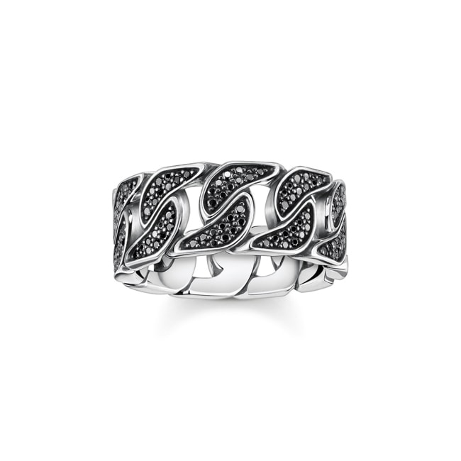 Thomas Sabo sterling silver Ring blackened links with black stones - TR1932-643-11