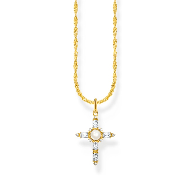 Thomas Sabo True Romance Chaîne avec pendentif croix blanche Cross Romance plaqué or - KE2296-445-14-L45V