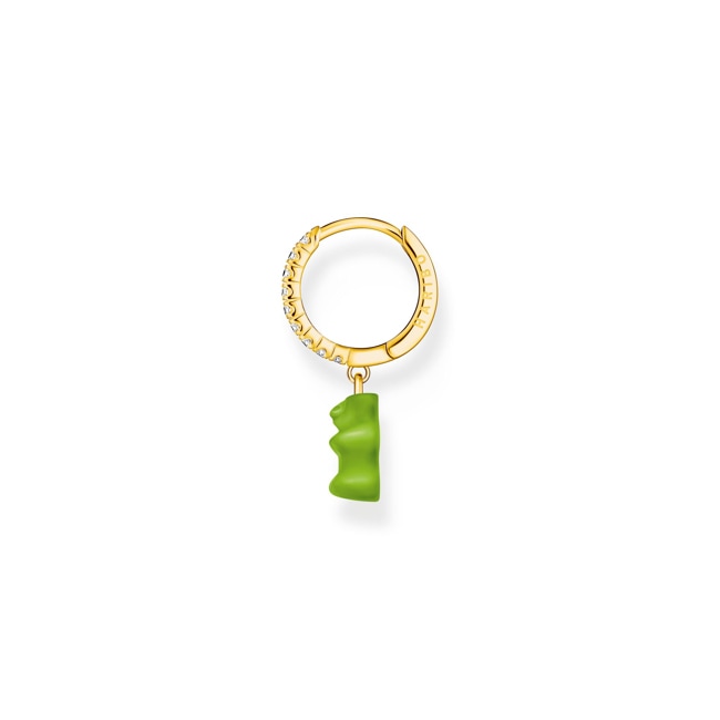 Thomas Sabo x HARIBO Créole individuelle avec breloque Ours d’or rouge et pierres, vert  - CR726-414-6