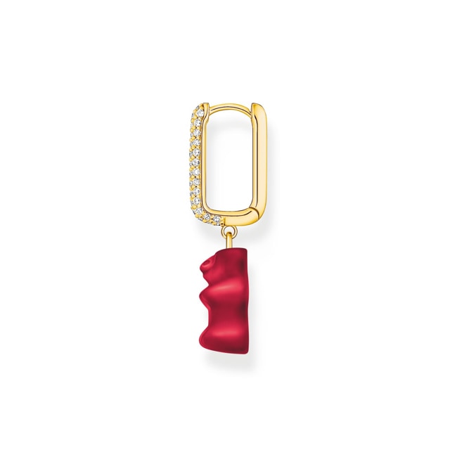 Thomas Sabo x HARIBO Gold-plated single hoop earring medium sized with red goldbears - CR727-414-10