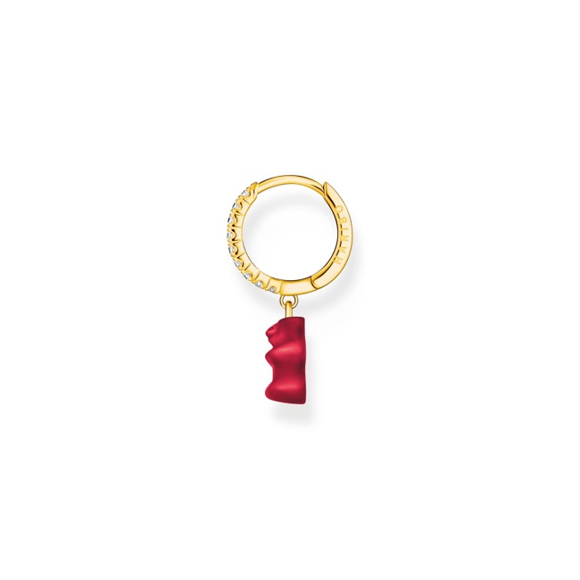 Thomas Sabo x HARIBO Gold-plated single hoop earring with red goldbears & zirconia Thomas Sabo x HARIBO Gold-plated single hoop earring with red goldbears & zirconia - CR726-414-10