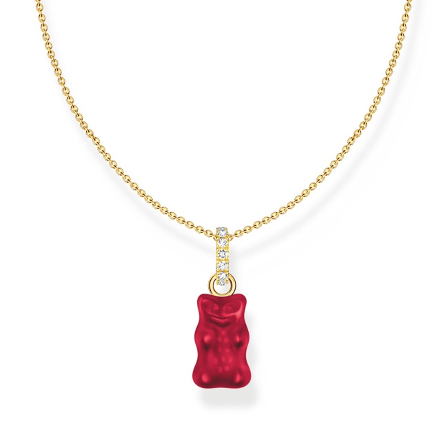 Thomas Sabo x HARIBO Chaîne avec breloque Ours d’or rouge et pierres, dorée Thomas Sabo x HARIBO Chaîne avec breloque Ours d’or rouge et pierres, dorée - KE2209-414-10-L45V