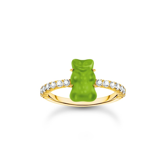 Thomas Sabo x HARIBO Gold-plated ring with green mini sized goldbears and zirconia Thomas Sabo x HARIBO Gold-plated ring with green mini sized goldbears and zirconia - TR2459-414-6