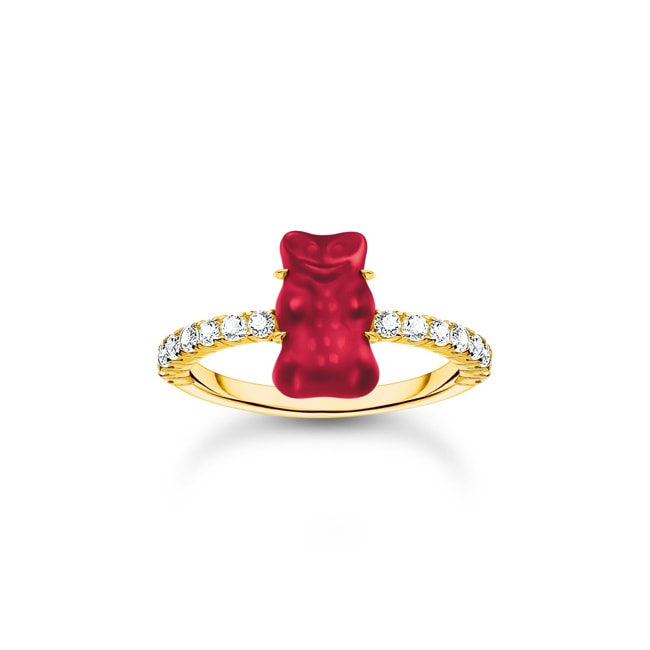 Thomas Sabo x HARIBO Ring mit rotem Mini-Goldbären und Steinen vergoldet Thomas Sabo x HARIBO Ring mit rotem Mini-Goldbären und Steinen vergoldet - TR2459-414-10