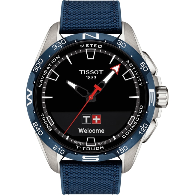 Tissot T-Touch Connect Solar Smartwatch Titan mit blauem Kautschukarmband - T121.420.47.051.06