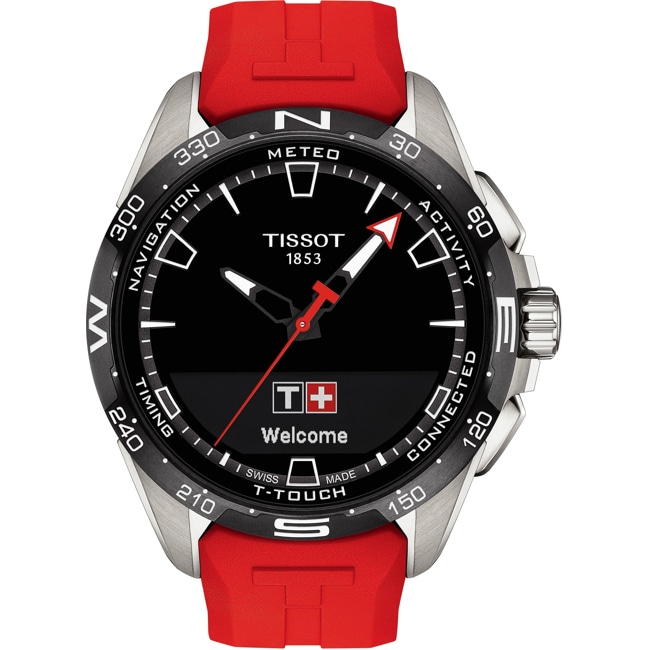 Tissot T-Touch Connect Solar Smartwatch Titanium with red rubber strap - T121.420.47.051.01