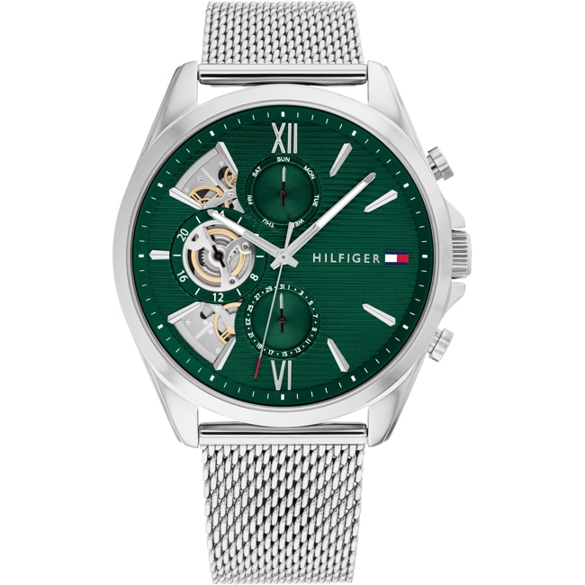 Tommy Hilfiger Baker Day-Date Argenté / Vert - 1710647