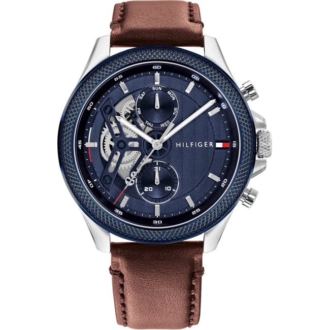 Tommy Hilfiger Clark Day Date Skeleton Marron / Bleu & Argenté - 1792287