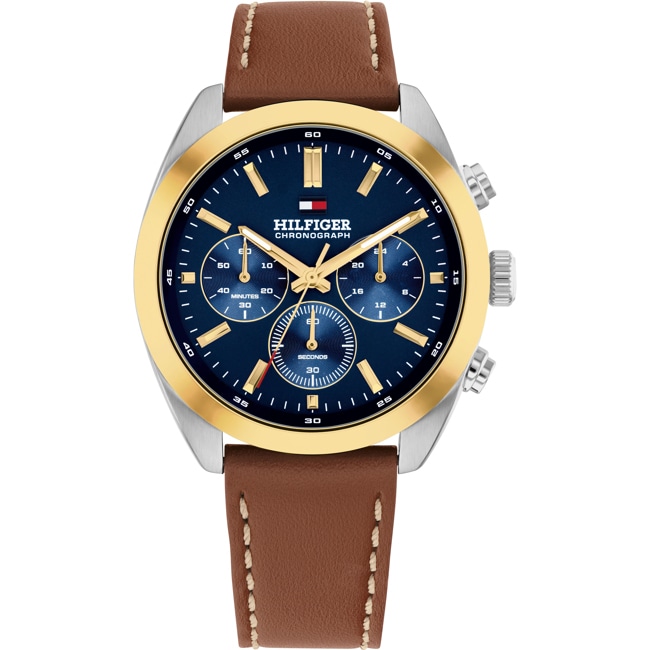 Tommy Hilfiger Hudson Chronograph Leder Braun / Silbrig & Blau - 1710720
