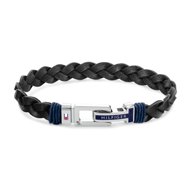 Tommy Hilfiger Bracelet en cuir plat tressé noir - 2790307