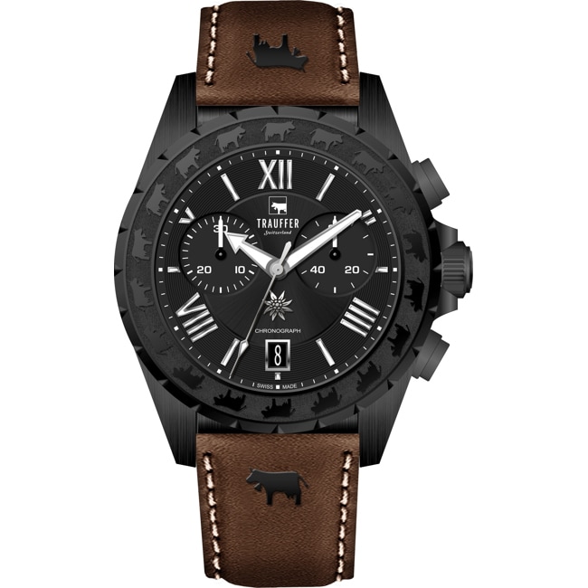 Trauffer Chrono Schwarz / braunes Leder mit Chüehli - TR-SP-02-NL-20