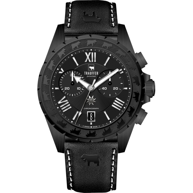 Trauffer Chrono Schwarz / Leder mit Chüehli - TR-SP-02-NL-21
