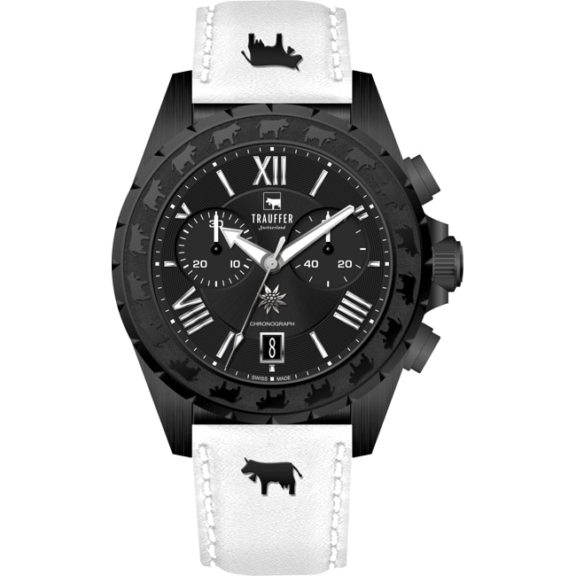 Trauffer Chrono Noir / Cuir blanc avec vaches - TR-SP-02-NL-23