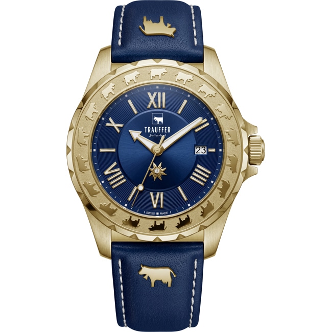 Trauffer Femmes Doré / Cuir bleu avec vaches - TR-AL-03-GL-22
