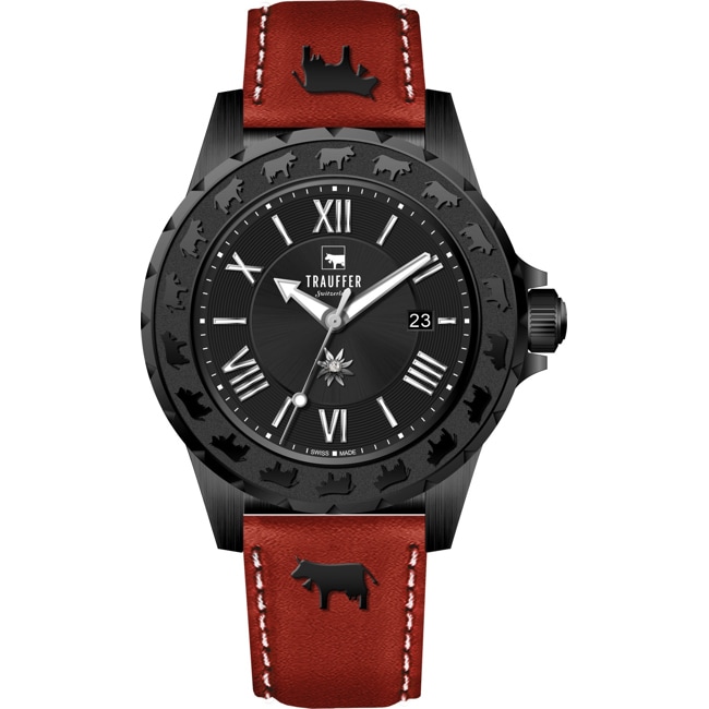 Trauffer Ladies Black / Red leather with cows - TR-AL-02-NL-24