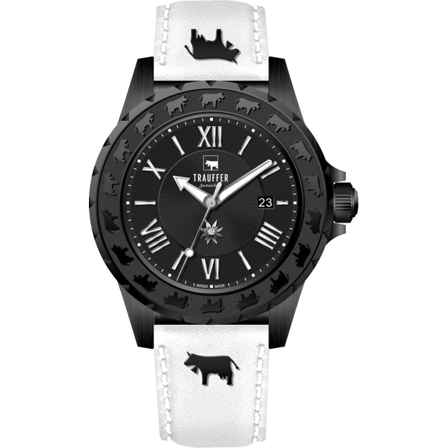 Trauffer Ladies Black / White leather with cows - TR-AL-02-NL-23