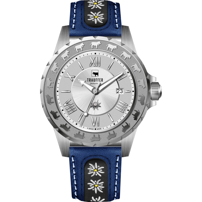 Trauffer Ladies Silver / Blue leather with edelweiss - TR-AL-01-SL-51
