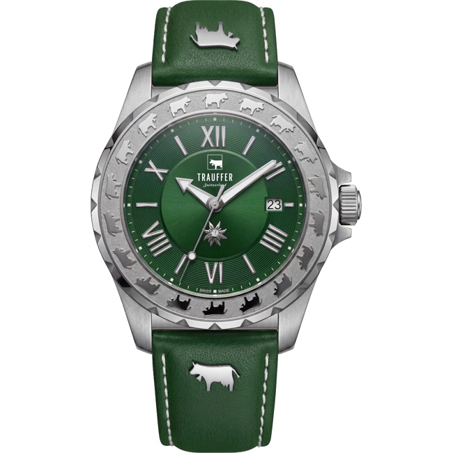 Trauffer Femmes Argenté / Cuir vert avec vaches - TR-AL-05-SL-25