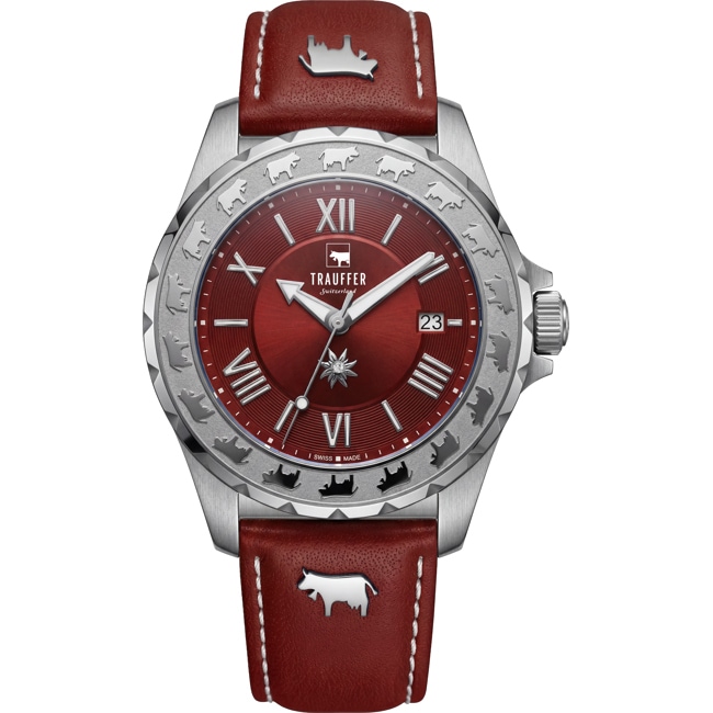 Trauffer Femmes Argenté / Cuir rouge avec vaches - TR-AL-04-SL-24