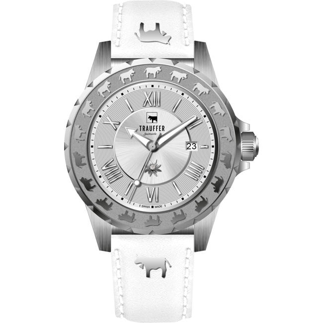 Trauffer Ladies Silver / White leather with cows - TR-AL-01-SL-23