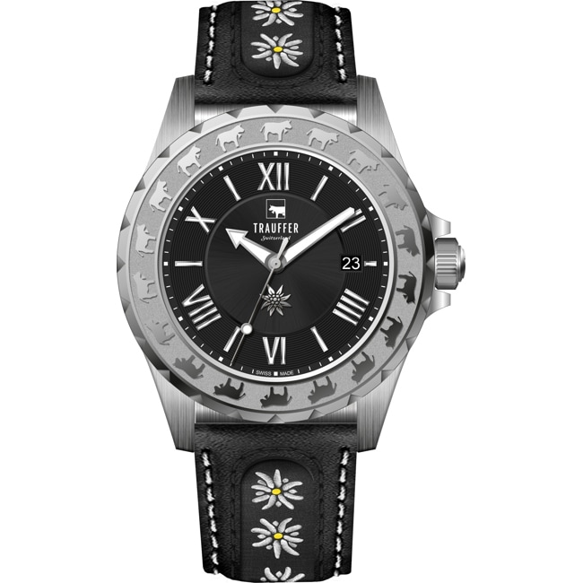 Trauffer Men's Black / Leather with edelweiss - TR-AG-02-SL-50