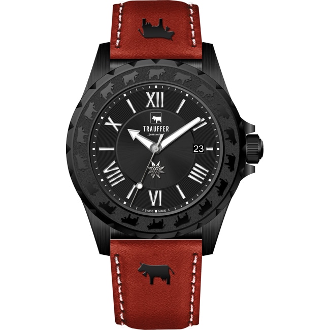 Trauffer Men's Black / Red leather with cows - TR-AG-02-NL-24