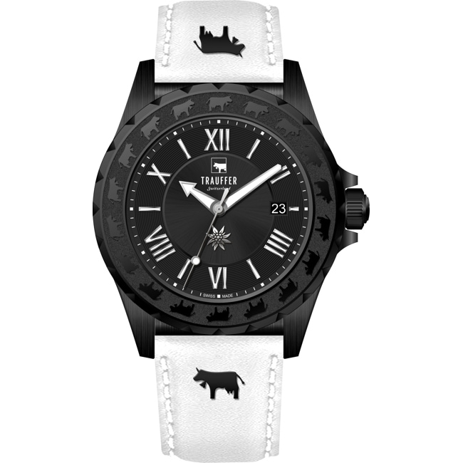 Trauffer Men's Black / White leather with cows - TR-AG-02-NL-23