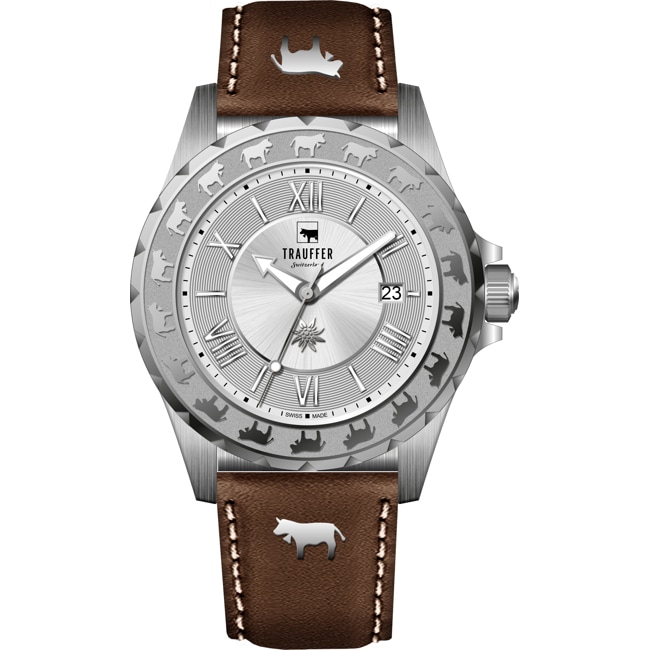 Trauffer Men's Silver / Brown leather with cows - TR-AG-01-SL-20