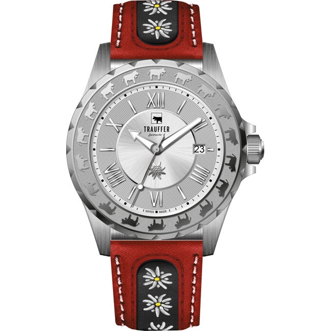 Trauffer Men's Silver / Red leather with edelweiss - TR-AG-01-SL-52