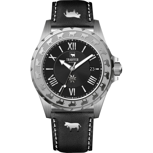 Trauffer Men's Silver / Black leather with cows - TR-AG-02-SL-21