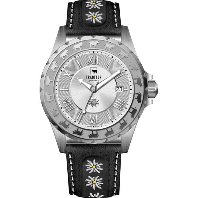 Trauffer Men's Silver / Black leather with edelweiss - TR-AG-01-SL-50